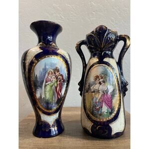 Antique RW Rudolstadt Cobalt & Gold Portrait Vase Germany ca.1900